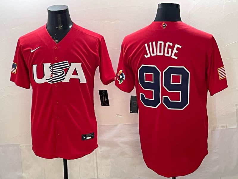 Men 2026 World Cub USA #99 Judge Red Nike MLB Jersey style 003